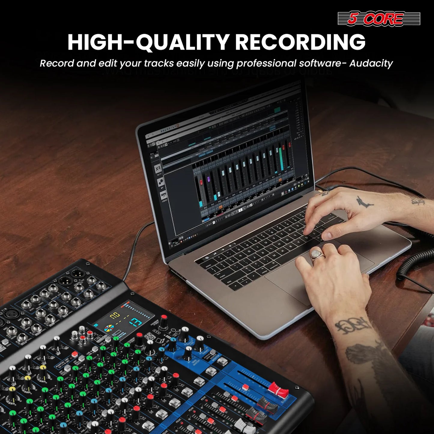 5Core Audio DJ Mixer 16 Channel Sound Board Console W 24 SPX Effect 48V Phantom Power
