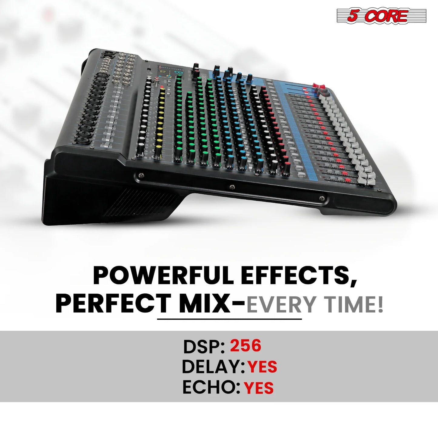5Core Audio DJ Mixer 16 Channel Sound Board Console W 24 SPX Effect 48V Phantom Power