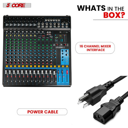 5Core Audio DJ Mixer 16 Channel Sound Board Console W 24 SPX Effect 48V Phantom Power