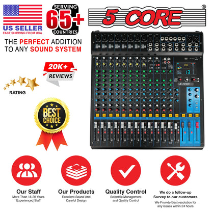 5Core Audio DJ Mixer 16 Channel Sound Board Console W 24 SPX Effect 48V Phantom Power